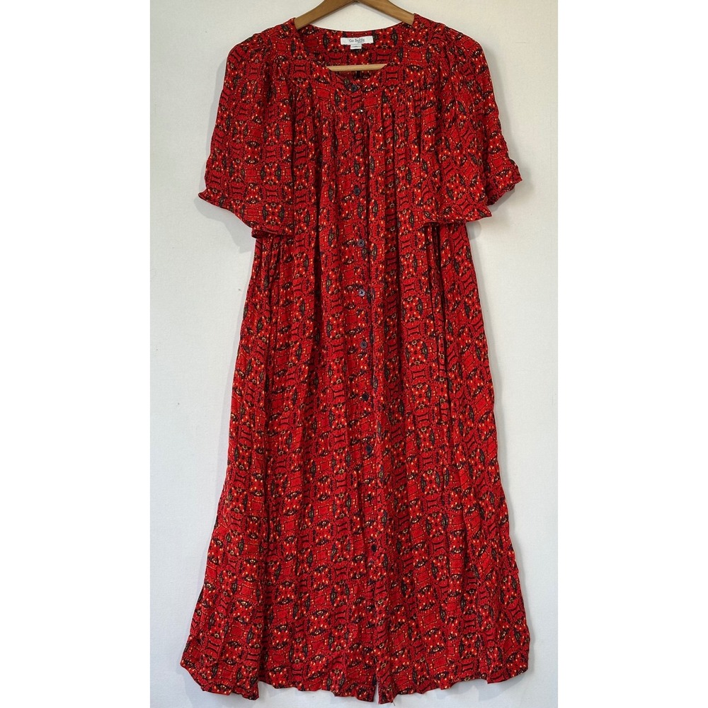Go Softly Patio Lounger Dress Printed Rayon Womens Size S Red Excellent
